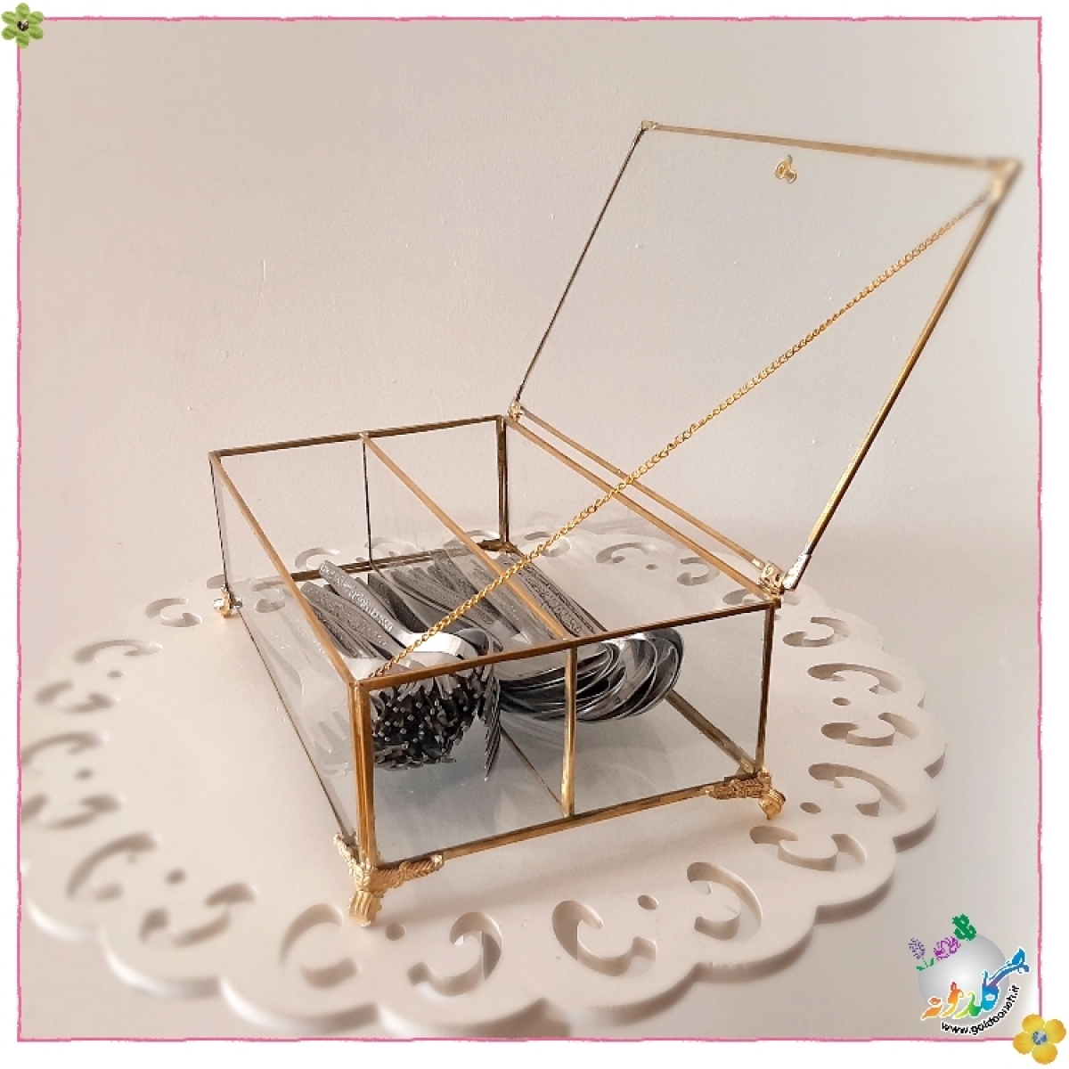 باکس شیشه ایی جای قاشق و چنگال