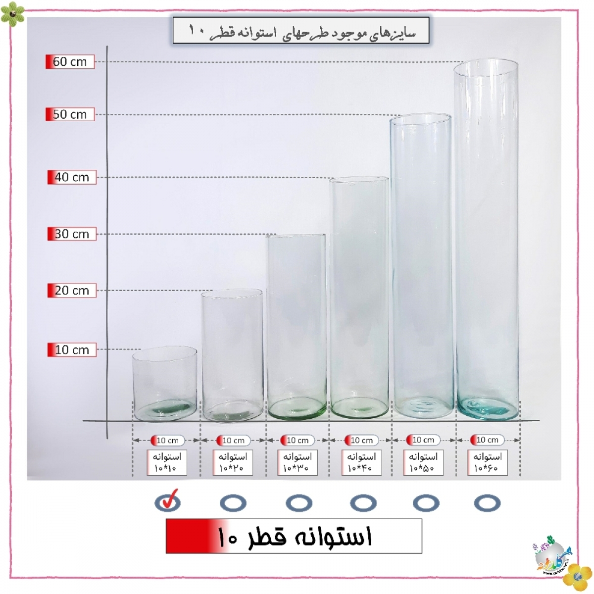 استوانه شیشه ایی قطر 10 ارتفاع 10