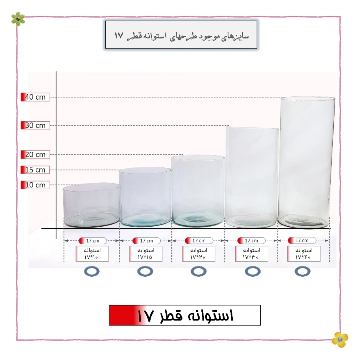 استوانه شیشه ایی قطر 17 ارتفاع 20
