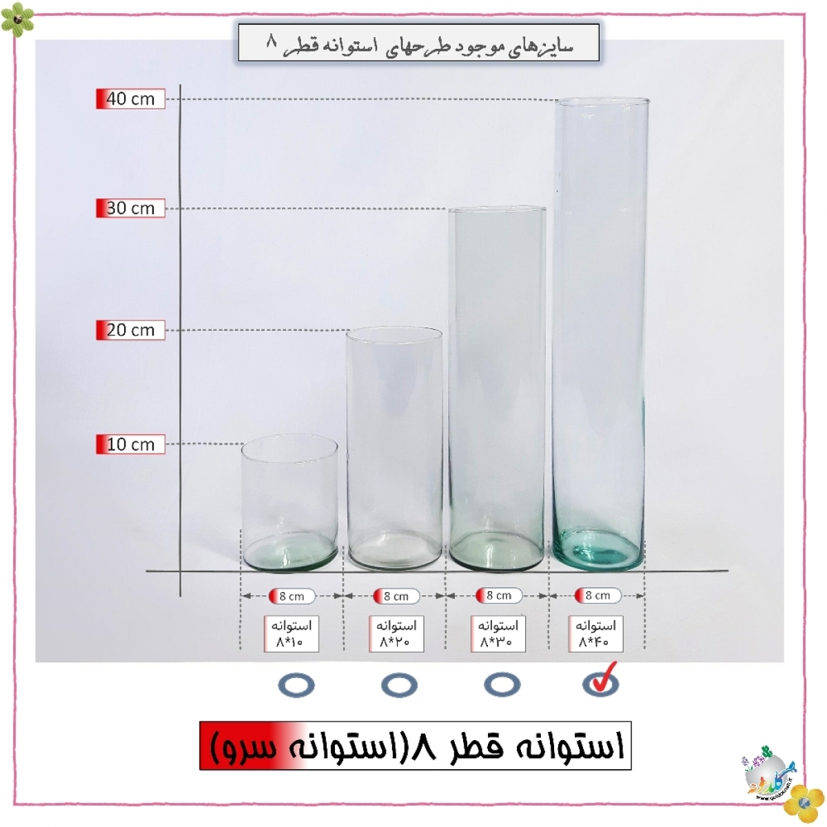 استوانه شیشه ایی قطر 8 ارتفاع 40